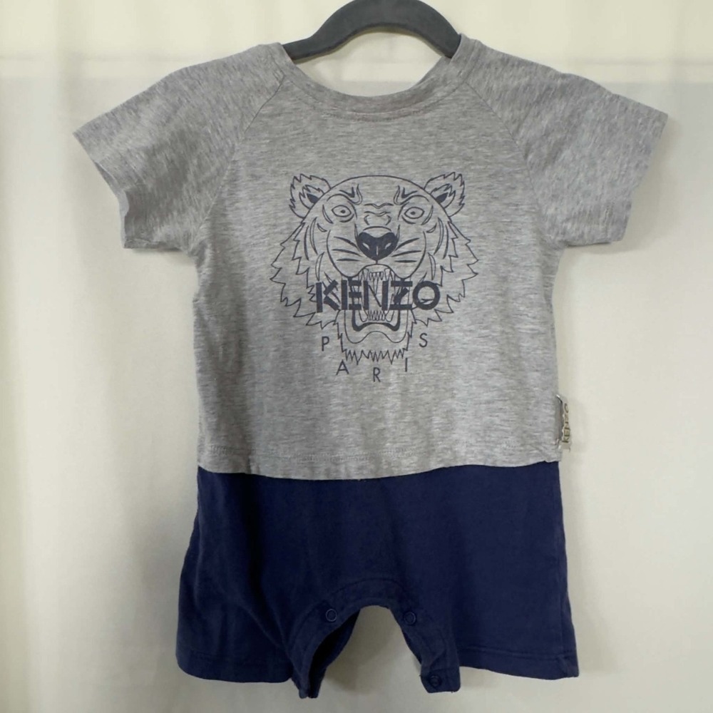 Kenzo Kids Approx 2T Gray Navy Tiger Graphic Romper Designer Unisex One Piece